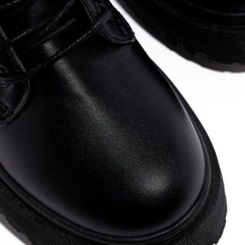 Black Faux Leather Combat Boots - Picture 6 of 7